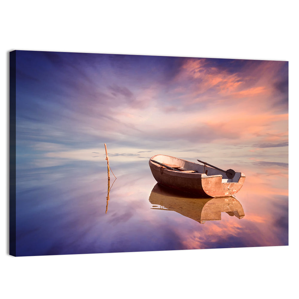 Lonely Boat at Sunset Wall Art