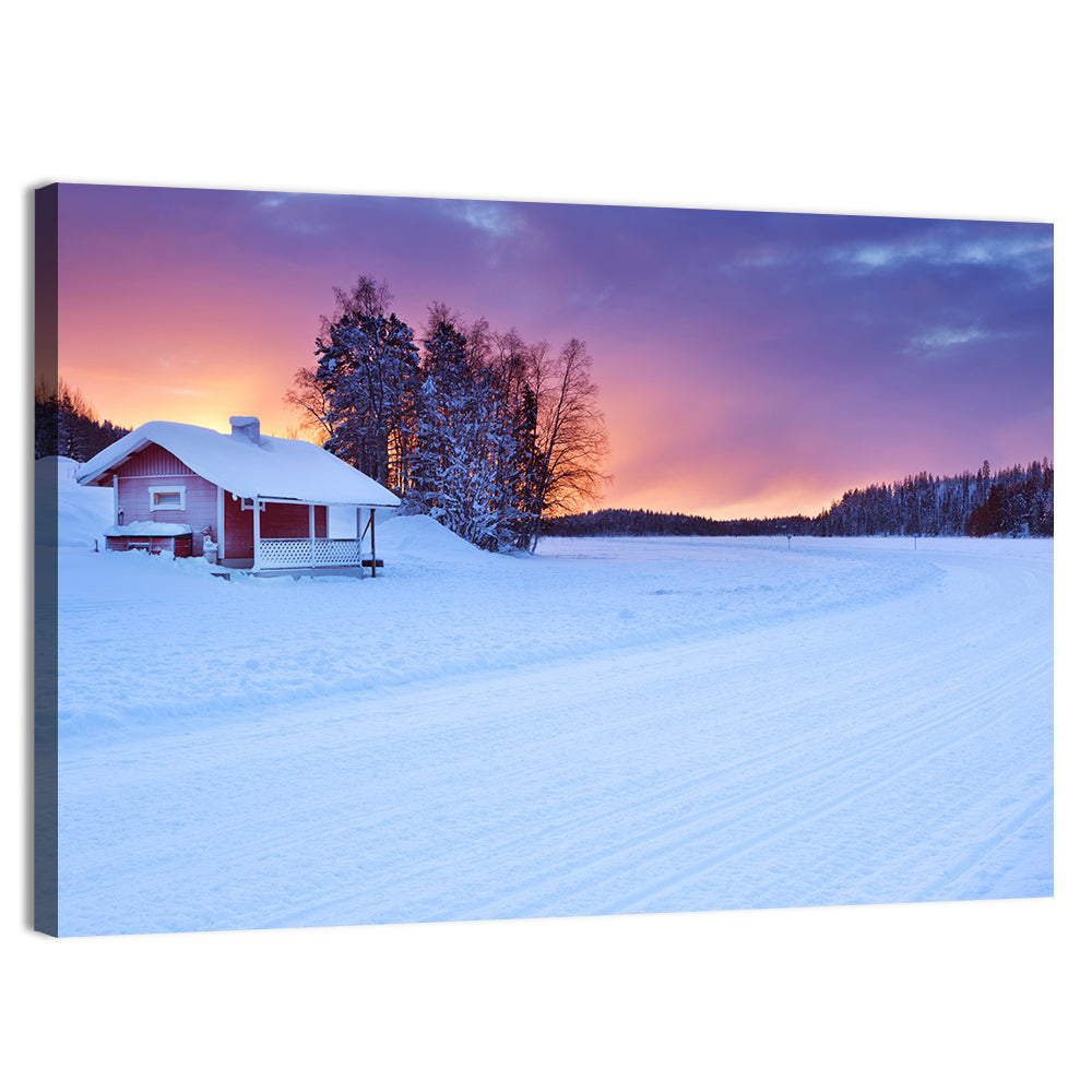 Lapland Sunrise Over Frozen Lake Wall Art, canvas print, landscape