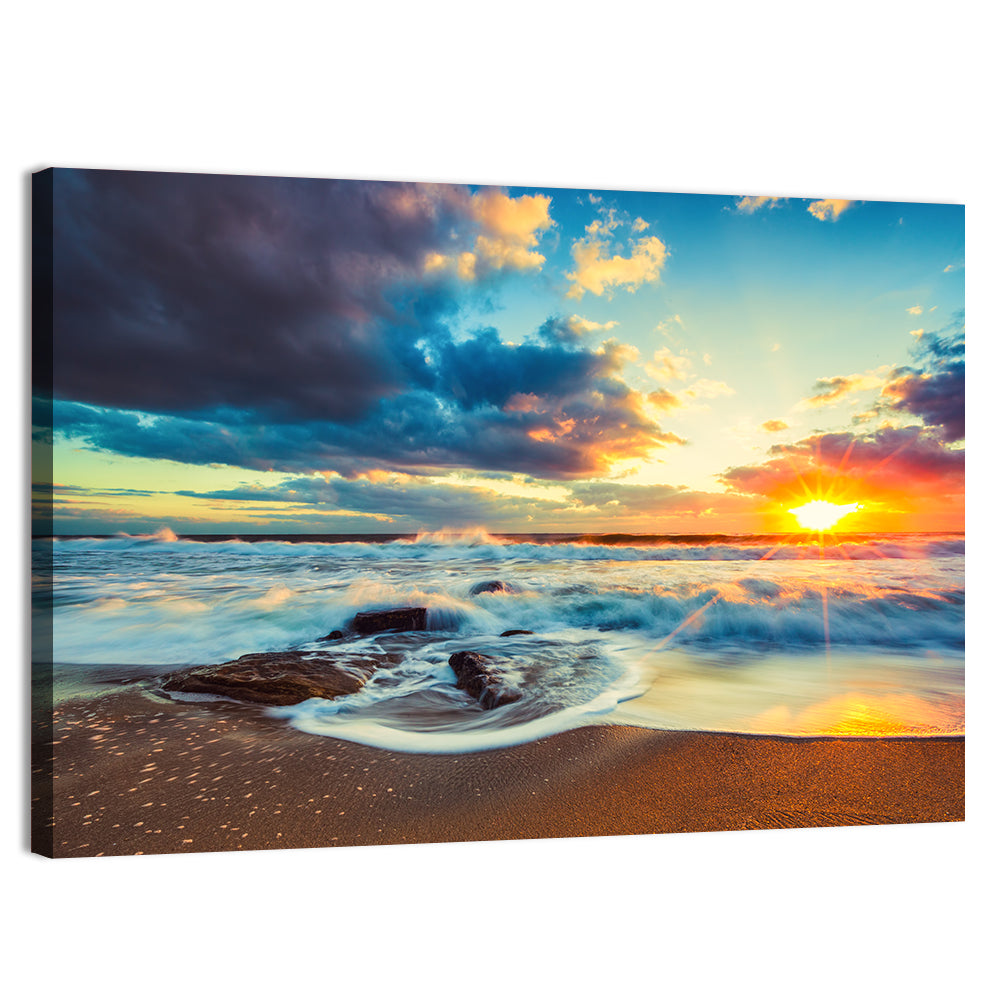 Sunrise Cloudscape Over Rocky Shore Wall Art