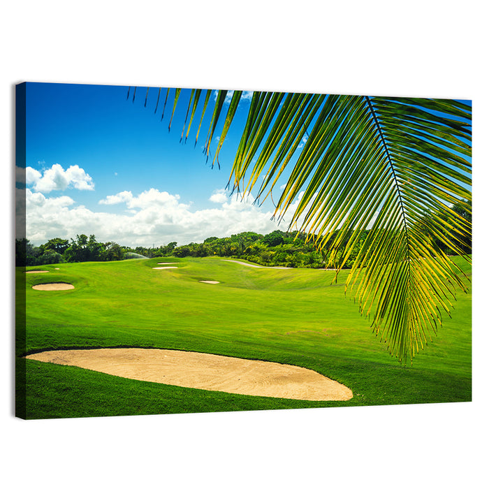 Palm Framed Golf Course Wall Art as a canvas print