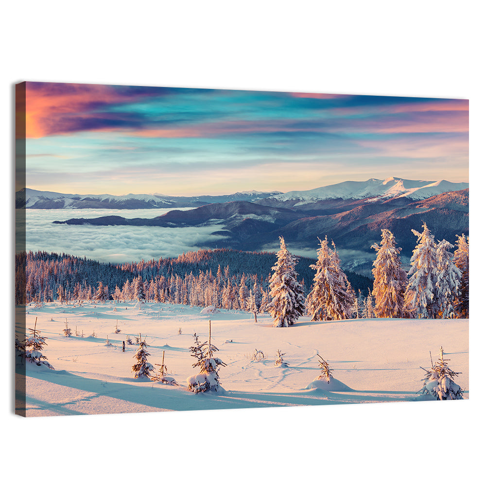 Snowy Alpine Sunset Wall Art, canvas print, landscape