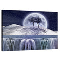 Moonlit Snowy Mountain Waterfall Wall Art