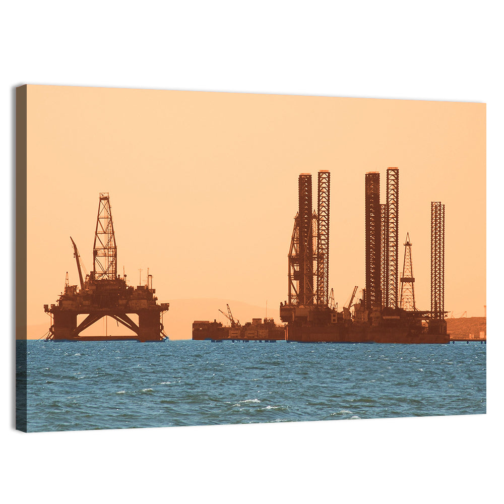 Baku Oil Rigs at Sunset Wall Art, canvas print, landscape