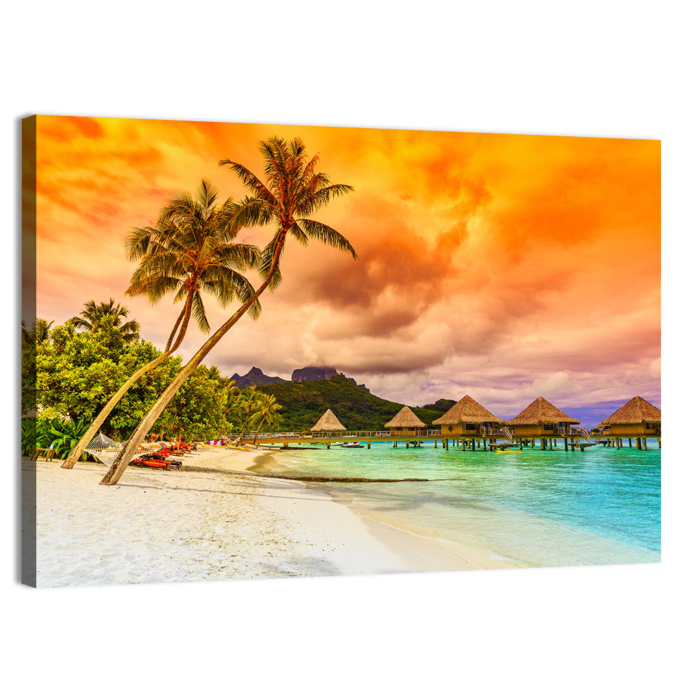 Bora Bora Overwater Bungalows at Sunset Wall Art