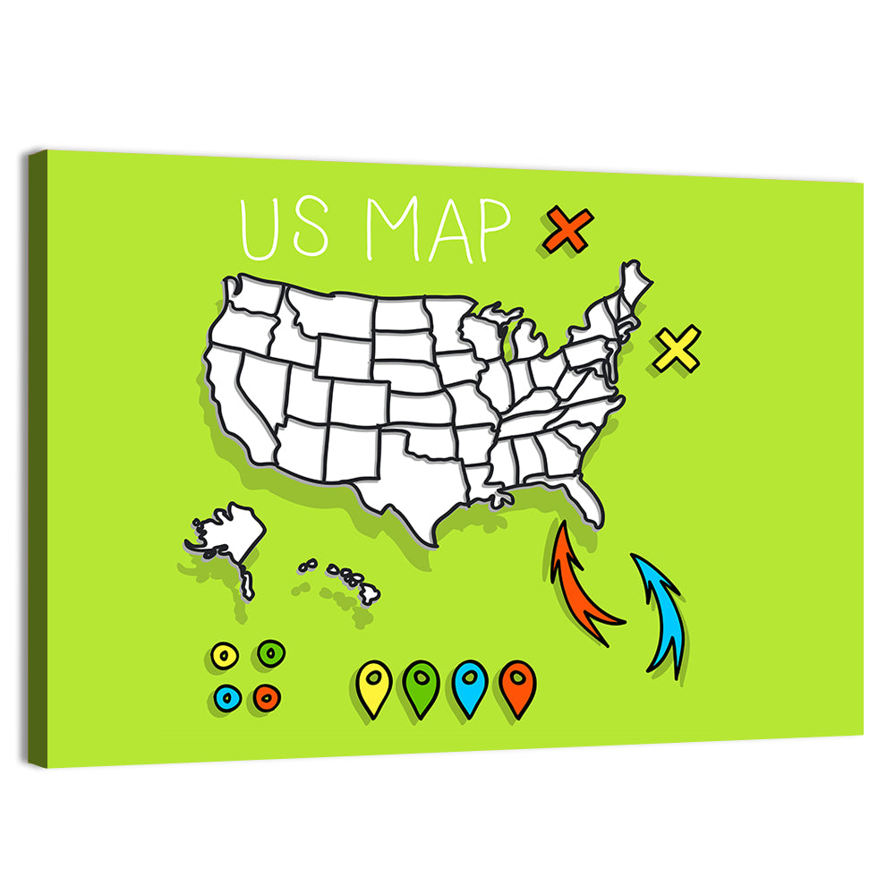 Hand Drawn US Map Wall Art, canvas print, landscape