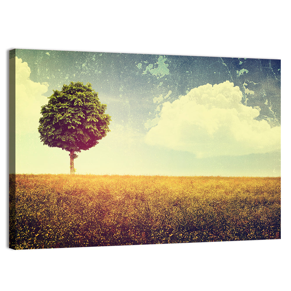Vintage Field with Lone Tree Wall Art, canvas print, landscape