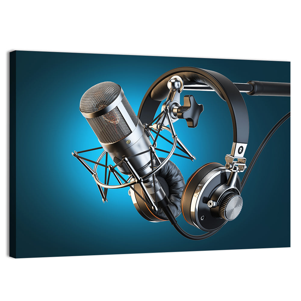 Condenser Microphone and Headphones Wall Art, canvas print, landscape