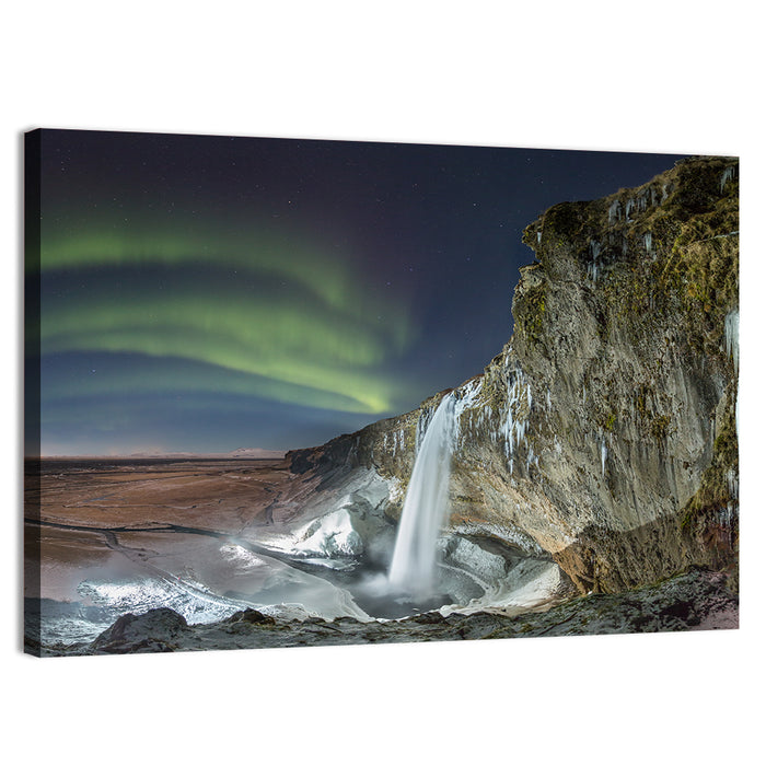 Seljalandsfoss Waterfall Nightscape Wall Art as a canvas print