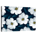 White Flowers on Navy Pattern Wall Art
