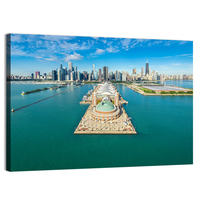 Chicago Navy Pier Aerial View Wall Art as a canvas print