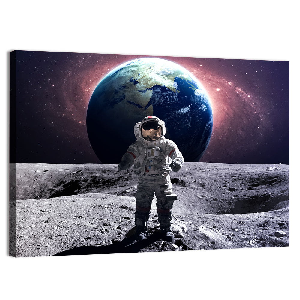 Astronaut at Lunar Spacewalk Wall Art, canvas print, landscape