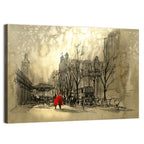 Couple in Red Coats on City Street Wall Art