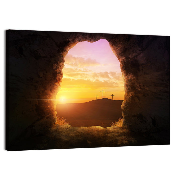 Empty Tomb with Three Crosses Wall Art as a canvas print