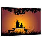 Father and Child Fishing Silhouette Wall Art