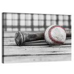 Worn Baseball and Bat on Wood Wall Art