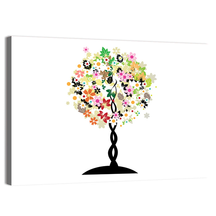 Braided Trunk Floral Tree Illustration Wall Art as a canvas print