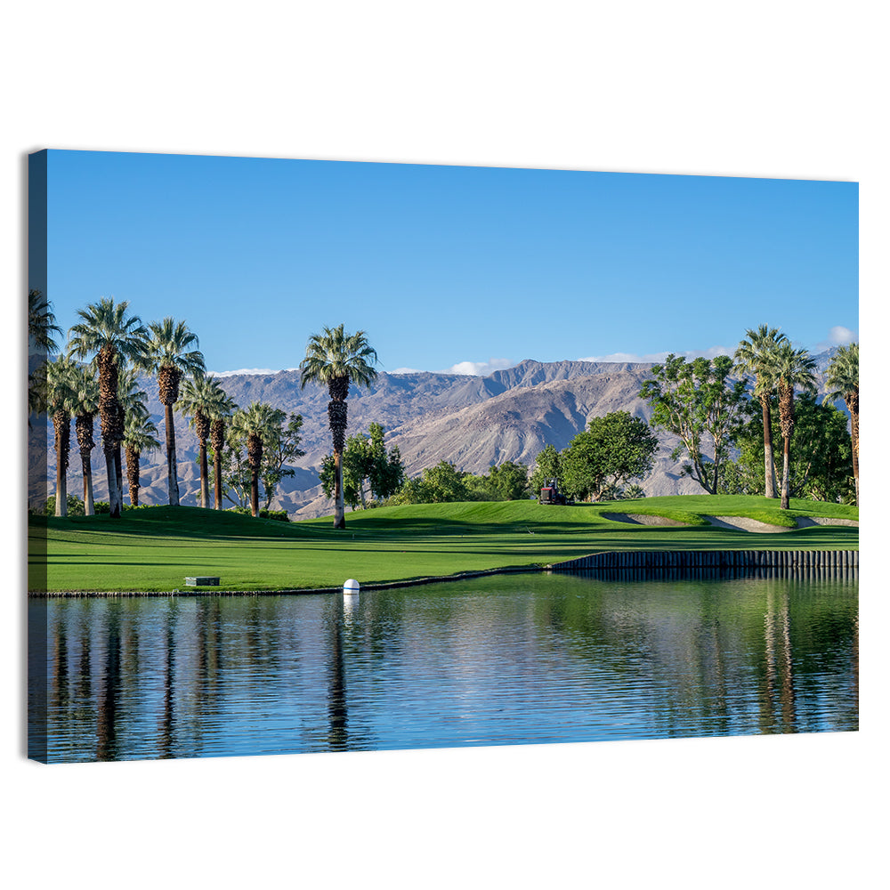 Palm Desert Golf Course with Lake Wall Art, canvas print, landscape