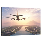 Airplane Over Island at Sunset Wall Art