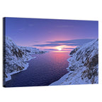 Snow-capped Mountain Fjord Sunset Wall Art