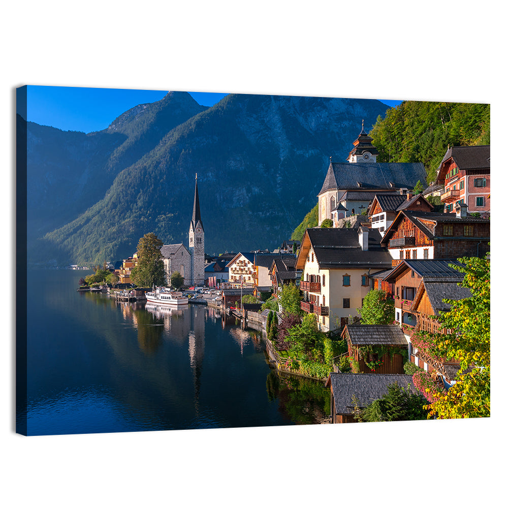 Hallstatt Lakeside Reflections Wall Art, canvas print, landscape