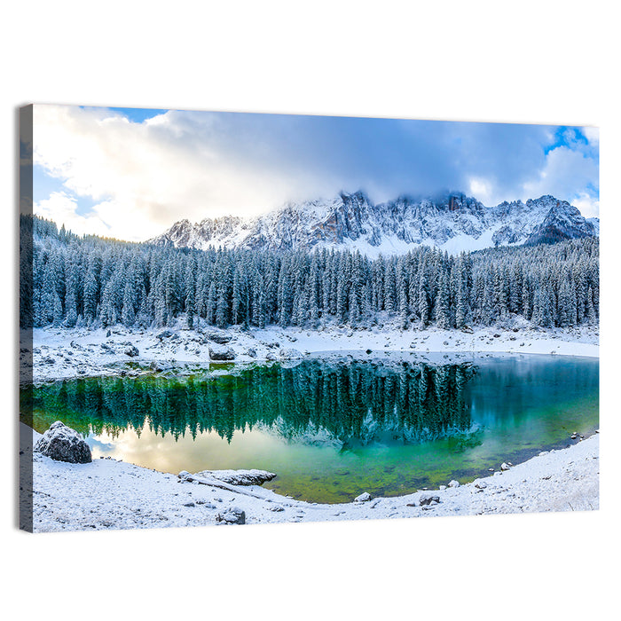 Snowy Mountain Lake Reflection Wall Art as a canvas print