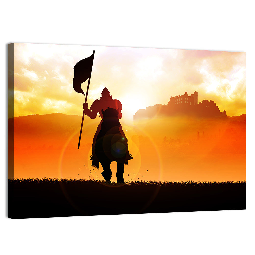 Knight Silhouette at Sunset Wall Art, canvas print, landscape