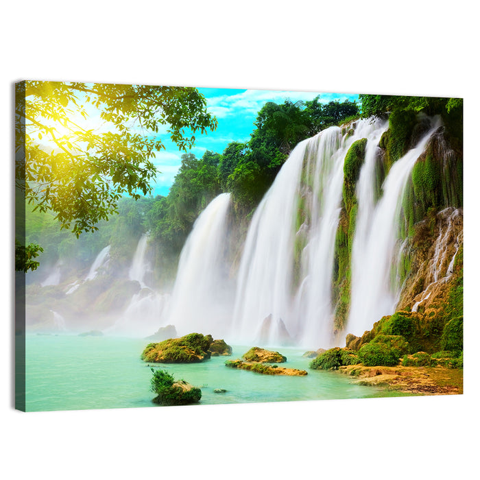 Sunlit Ban Gioc Waterfall Wall Art as a canvas print