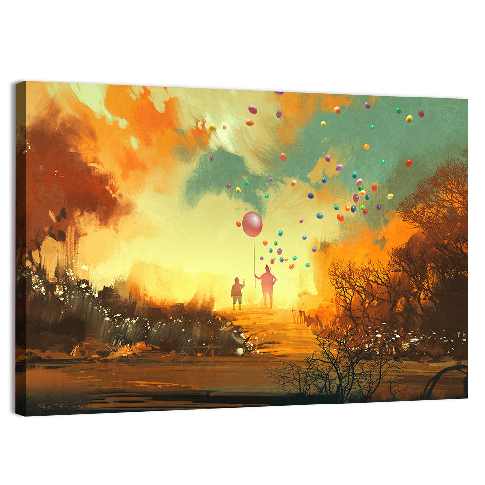 Magician Holding Balloon Wall Art, canvas print, landscape
