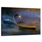 Lantern Boat on a Misty Lake Wall Art