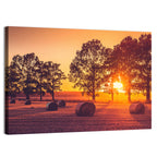 Sunset Over Hay Bales Wall Art