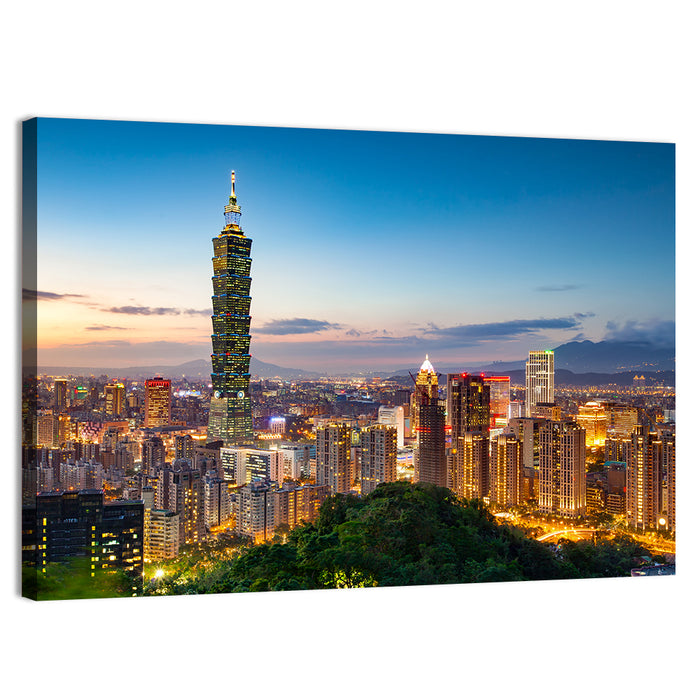 Taipei Skyline at Dusk Wall Art as a canvas print
