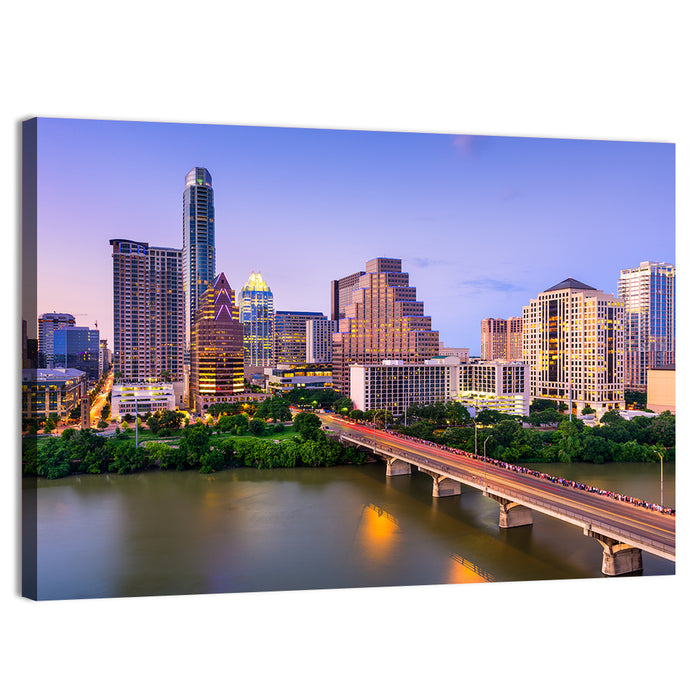 Austin Skyline Over Lady Bird Lake Wall Art as a canvas print