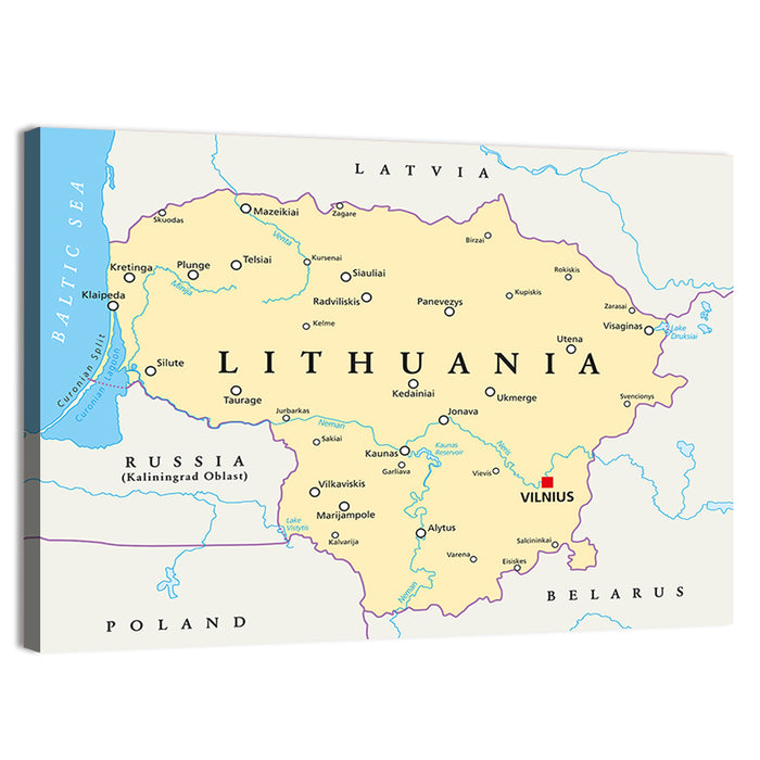 Lithuania Political Map Wall Art as a canvas print