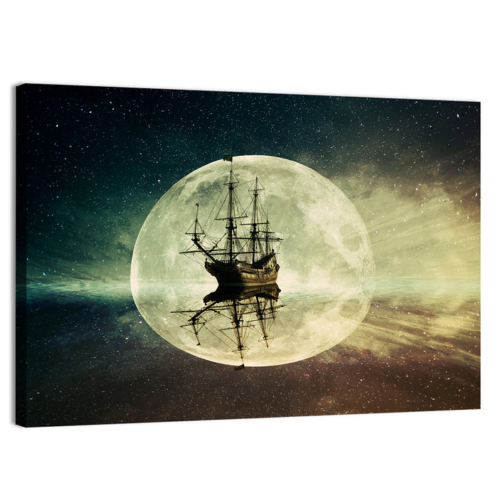 Moonlit Floating Ship Wall Art as a canvas print