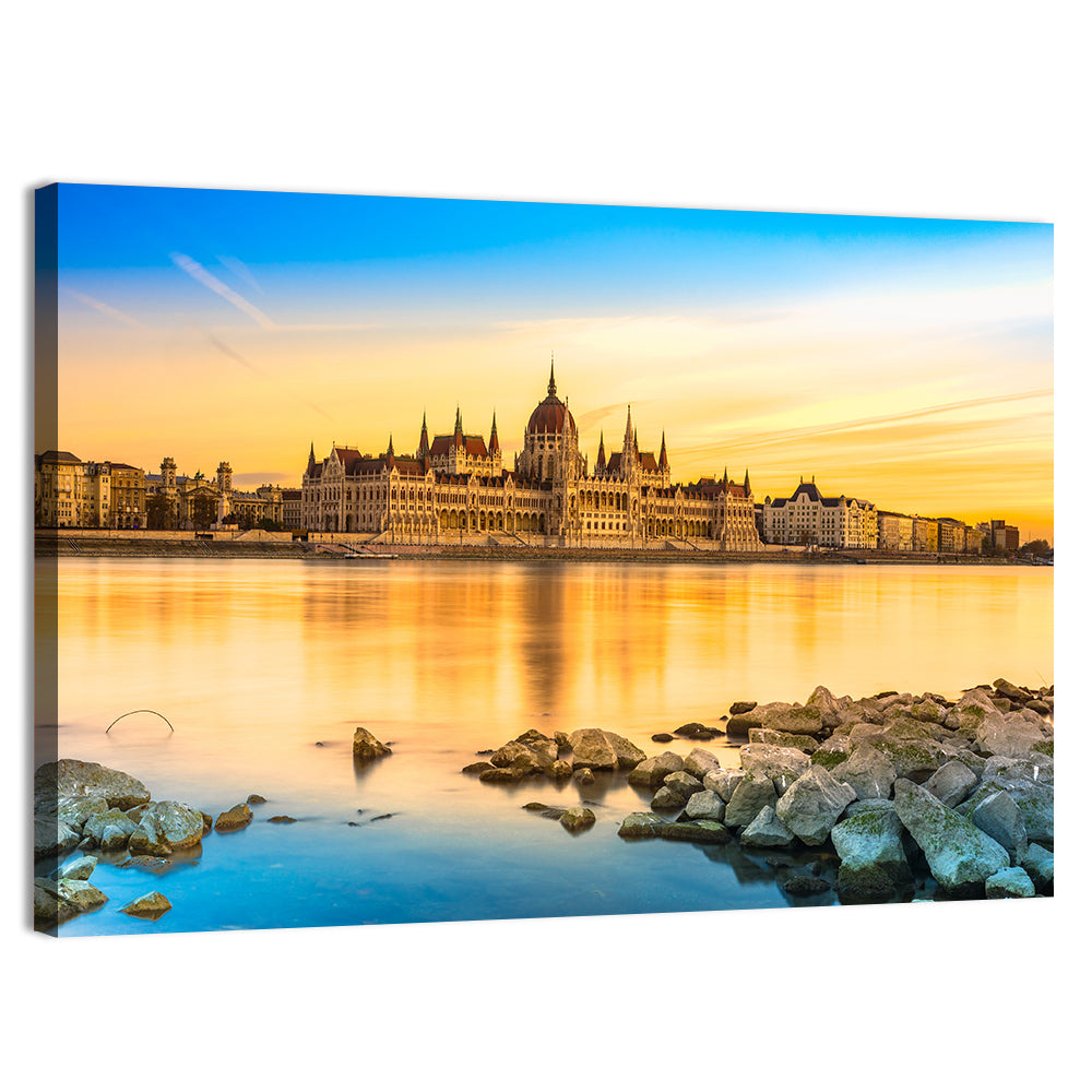 Budapest Parliament at Golden Hour Wall Art, canvas print, landscape