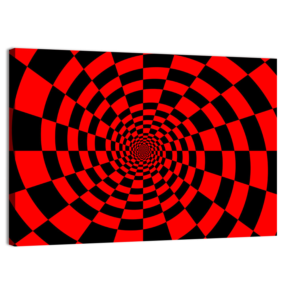 Red and Black Spiral Checkerboard Wall Art