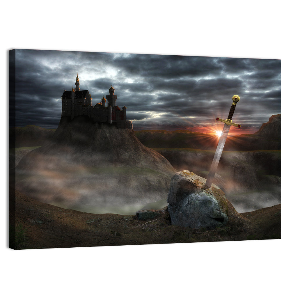 Legendary Castle Camelot Of King Arthur & Sword Excalibur Wall Art