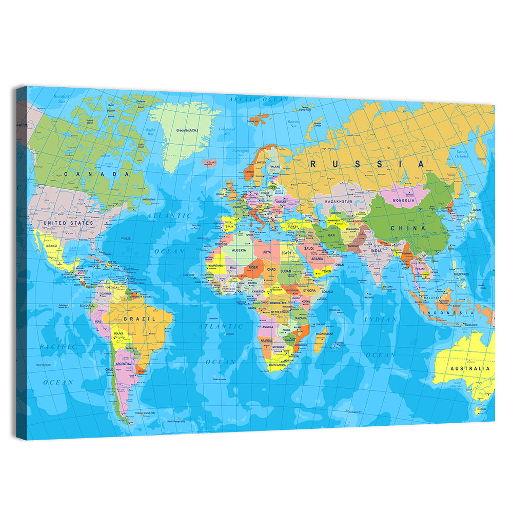 Colorful Mercator World Map Wall Art, canvas print, landscape
