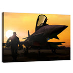 Pilot and Fighter Jet at Sunset Wall Art
