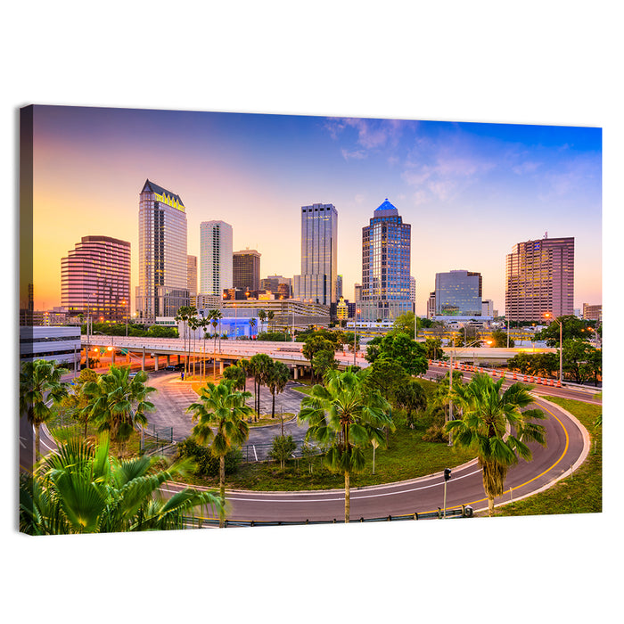 Tampa Downtown Skyline at Sunset Wall Art as a canvas print