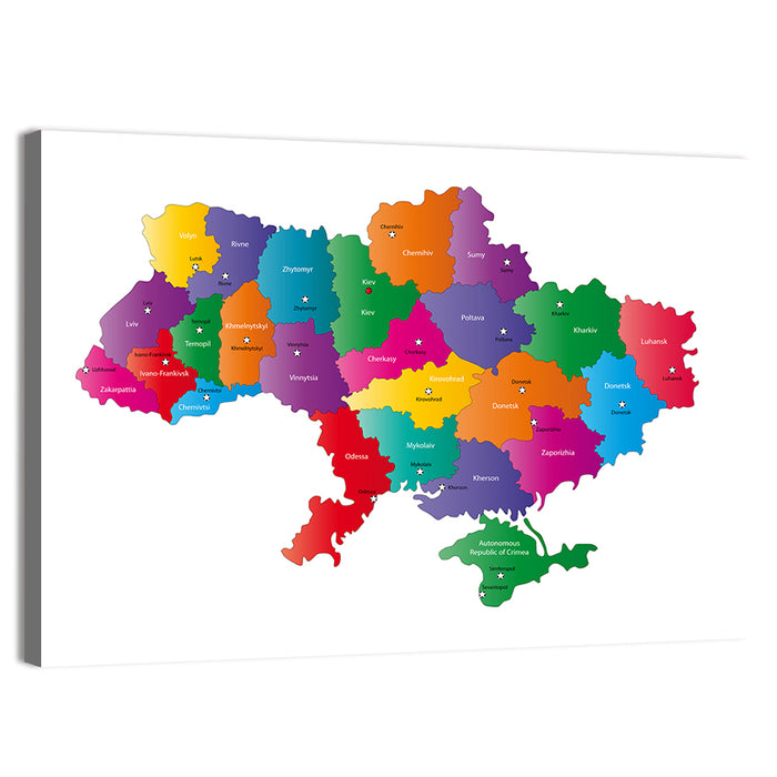 Colorful Ukraine Map Wall Art as a canvas print