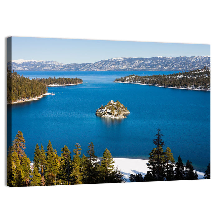 Emerald Bay Winter View Wall Art as a canvas print