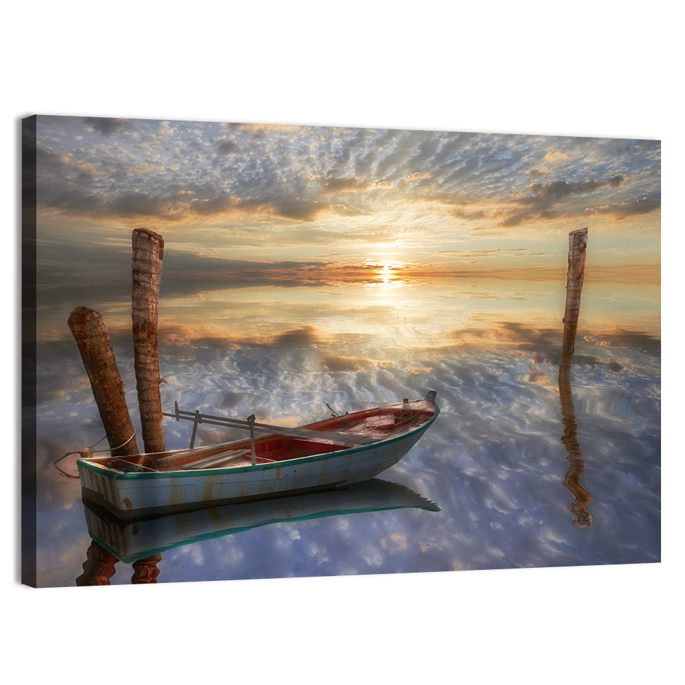 Weathered Rowboat at Sunset Wall Art