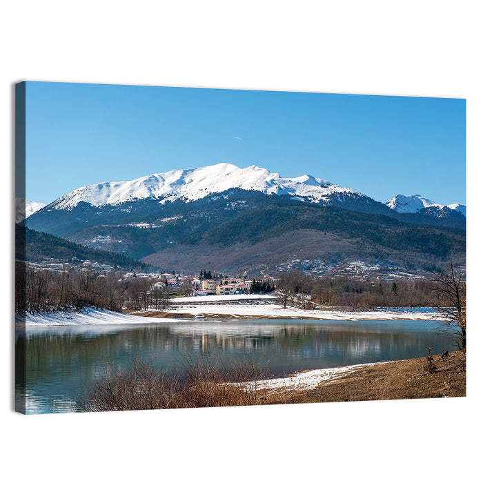 Lake Plastira Winter Landscape Wall Art as a canvas print