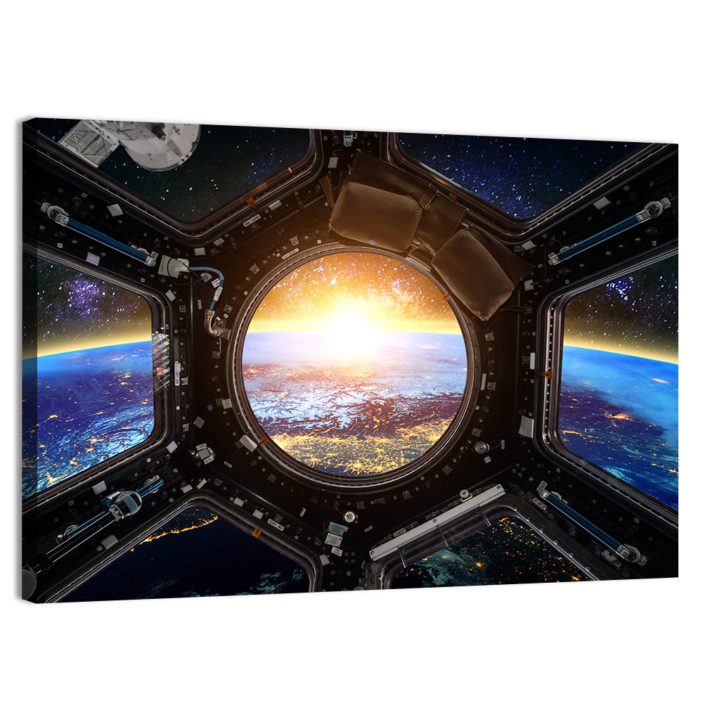 Earthrise Through Spacecraft Window Wall Art, canvas print, landscape