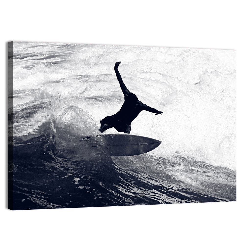 Dog Surfer Riding Waves Wall Art, canvas print, landscape