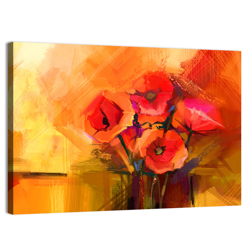 Impasto Red Poppy Bouquet Wall Art, canvas print, landscape