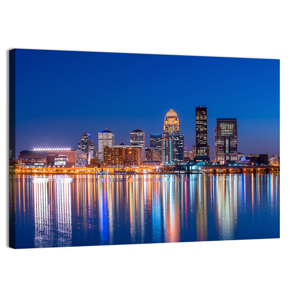 Downtown Louisville Skyline at Night Wall Art, canvas print, landscape