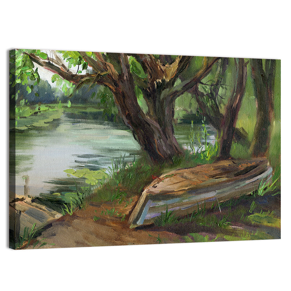 Willows Beside a Quiet River Wall Art, canvas print, landscape