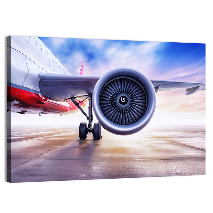 Low Angle Jet Engine on Tarmac Wall Art as a canvas print